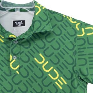 Waggle Mens Small Golf Polo Shirt Dude All Over Print Stretch Green Short Sleeve